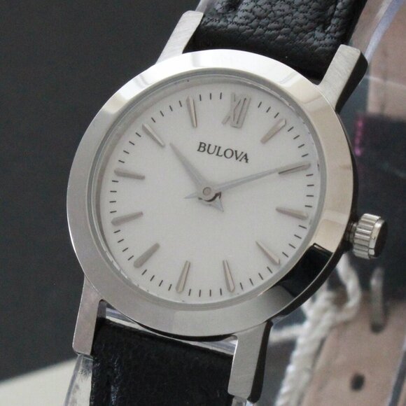 Bulova Ladies Dress Watch Two Hander Silver Dial Black Leather Strap 24mm - Picture 10 of 13